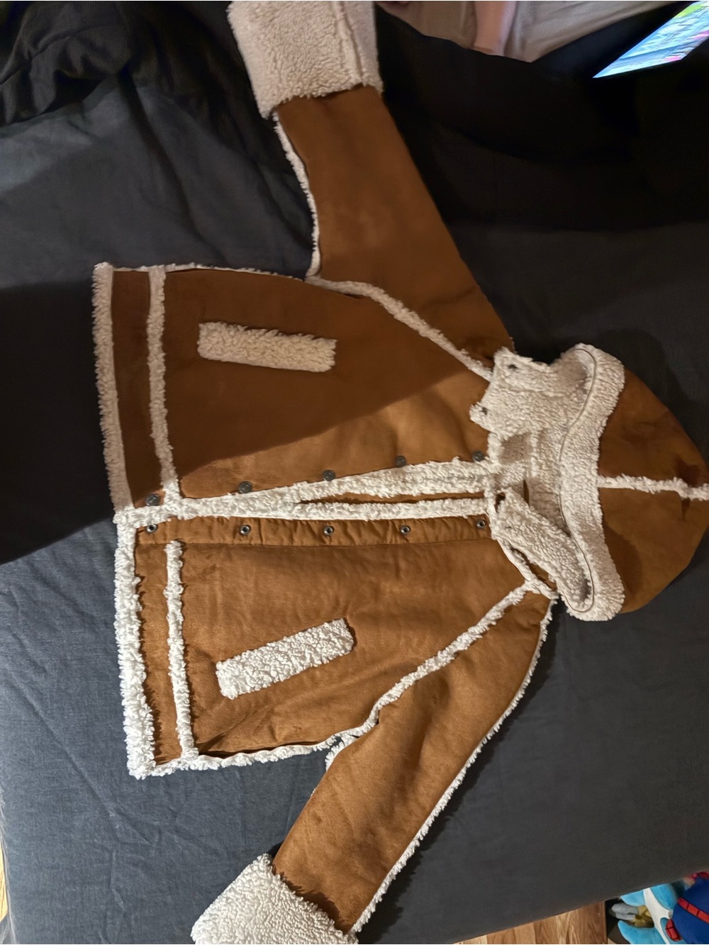 FREE PEOPLE Gingerbread Faux Suede Sherpa  Jacket, Rust, Sz. XL